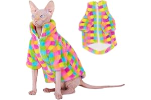 SNIXFEVER Chaqueta de forro polar de invierno para gatos con cremallera, sudadera con capucha de forro polar arcoíris cálido para otoño e invierno, Sphynx Cats Chihuahua Yorkie Puppy de dos patas, fácil de