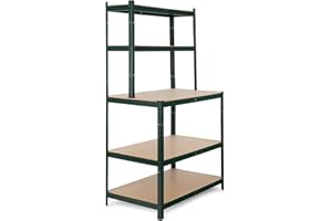 Stagecaptain Étagère d’Atelier WBR-175 SR, Lourde avec établi, 5 Plateaux Profonds, Surface de Travail Stable à 97 cm, idéale pour Atelier, Cave, Garde-Manger, Couleur Verte.