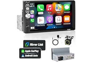 Hikity Autoradio 1 Din CarPlay Android Auto Stereo Auto con 7 Pollici Schermo HD Touchscreen Radio 1 DIN Autoradio Bluetooth con USB FM TF SWC Mirror Link (Retrocamera Inclusa)
