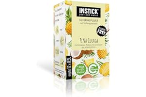INSTICK JUST ADD WATER INSTICK | bezcukrowy napój instant – smak Piña Colada | opakowanie 12 szt. na 12 x 0,5 l | napój w proszku – wegański, niskokaloryczny, z witaminą C, aromatyzowany