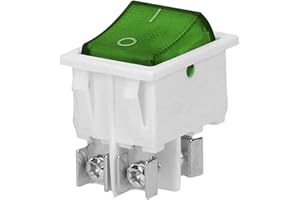 Miratic Przełącznik Kołyskowy Podświetlany 230 V Włącznik Kołyskowy Podświetlany Włacznik Wyłącznik Kołyskowy Napięcie zasilania:230V~, 50Hz Prąd: 20 A (zielony,biała obudowa)