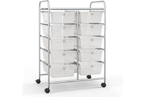 GIANTEX Carrello con 10 cassetti, impilabile, carrello per cassetti, carrello da cucina con ruote bloccabili, carrello per cucina, bagno, ufficio, 65,5 x 37 x 87 cm, trasparente