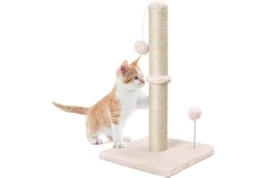 Dohump Cat Scratching Post, 54cm Tall Indoor Claw Scratcher with Premium Natural Sisal Rope, Heavy Base Covered Soft Smooth Plush for Kittens, Beige