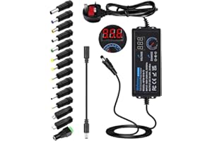 Wefomey Universal Power Supply 3V~24V 3A 72W Adjustable Variable AC/DC Adapter Charger, 100V-240V AC to DC Converter with LED Voltage Display & 14 Tips & Polarity Converter
