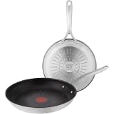 Tefal Jamie Oliver Set of 2 Frying Pans, Stainless Steel | 2 Frying Pans 24/28 cm, Titanium Non-Stick Coating, Suitable for I