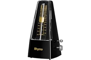 Rhymo Metronomo Meccanico, Movimento aggiornato, 40-208 BPM, 4 Ritmi Accurati (2/4, 3/4, 4/4, 6/8) - per Pianoforte, Chitarra, Ukulele e Violino, (Nero)