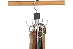 LMSAWK Belt Hanger For Closet, Hanging Holder Storage Hook for Belt, Rotatable Belt Rack Closet Accessories, for Socks, Belt, Gloves, 6 Hooks, Black