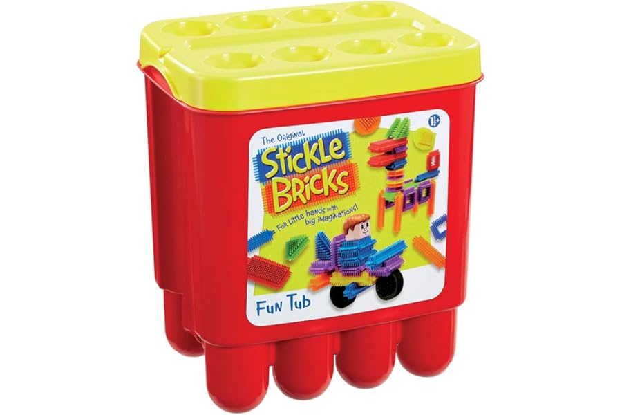 Stickle Bricks Fun Tub – Creative Construction Toy for Toddlers, Boosts Fine Motor Skills & Imagination, Easy Interlocking Bricks with Handy Storage Tub, 18 Months+