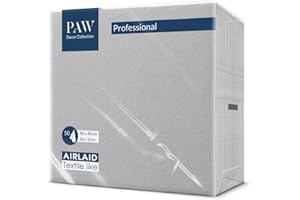 ‎PAW DECOR COLLECTION PAW - Servietten aus Airlaid - Stoffähnlich (40 x 40 cm) I 50 Stück I Ideal für Hochzeit, Taufe, Kommunion, Geburtstag I Stoffservietten - Einfarbig, Silber I Farbe: Monocolor (silver)