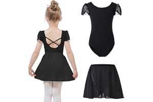 Bezioner Ballettkleidung mädchen mit Abnehmbarem Ballettrock Tanzbody Puffärmel Balette Kleidung Mädchen Ballettanzug Kinder