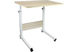 simpahome Height Adjustable Mobile Table Workstation Laptop Overbed Multi Table with Metal Frame & Rolling Castors - Birch