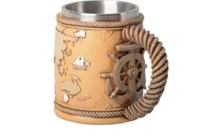 HAUCOZE Boccale da birra, tazza da caffè isolata a doppia parete, in acciaio inox, con manico, 450 ml, design con mappa del mondo, per Oktoberfest, regali e oggetti da collezione