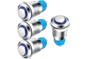 Gebildet 4pcs 12mm 3A 12-24V DC Waterproof Push Button with LED Indicator Light Momentary Stainless Steel Push Button On-Off(High Head)