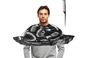 Fuhesgu Capa Corta Peluqueria para Hombre Mujer Niños + Peine Profesional Negro Capa para Cortar el Pelo de Tela Nylon Capa Impermeable Plegables para Peluquería Familiar Salones de Belleza - Lavable