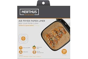 NERTHUS FIH 1442 - Tappetino di carta quadrato per Air Fryer, 100 pezzi, compatibile con friggitrici ad aria da 4 a 8 litri