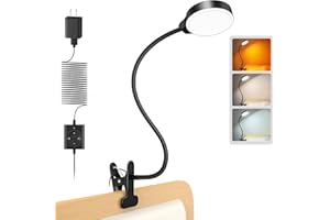 Glocusent Lampa biurkowa LED 5 W z 36 koralikami, łabędzia szyja lampa do łóżka dla 3 kolorów i 5 jasności, CRI 90, idealna lampa do czytania na sen dzieci, czarna z adapterem