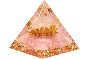 UOCAI Rosenkvarts, orgonit pyramidkristaller, pyramid jul ädelstenar kristaller rosa sten, lotus pyramider andliga gåvor, hemmahantverk ornament av harts (5 cm)