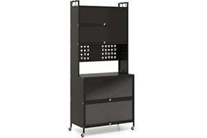 GiantexUK Kitchen Cupboard on Wheels, 6 Tier Bakers Rack Microwave Stand with Translucent Flip Doors, Pegboard & Hooks, Freestanding Pantry Cabinet for Dining Living Room