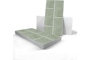 Alwayspon Vinyl-Bodenfliesen-Aufkleber, rutschfeste selbstklebende Rückseite, Fliesenaufkleber für Küche, Badezimmer, selbstklebend, abziehen und aufkleben, PVC Salbeigrün, 30 x 15 cm, 24 Stück