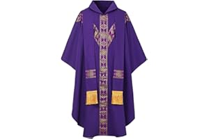 CAMDOM Klerus Priester Robe für Männer Katholische Mäntel Celebrant Chasuble Kirche Vater Ärmellos Messe Vest Liturgische Gewänder Priestergewand Taufe Kommunion Hochzeit Gottesdienst