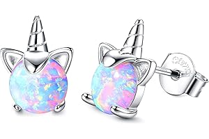 ORAZIO 925 Orecchini in argento Sterling Opale Gatto Stella Orecchini in Opale Taglio Rotondo per Donne Ragazze Piccoli Piccoli Orecchini Carini Gioielli Regali per Orecchie Sensibili