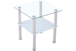 Euro Tische Tavolino da caffè in vetro con vetro di sicurezza e taglio a sfaccettatura - tavolo in vetro perfettamente adatto come tavolino/soggiorno tavolo 40 x 40 x 47 cm (Al quadrato, Satinato)