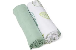 GRÜNSPECHT NATURPRODUKTE GRÜNSPECHT Pañales de gasa orgánicos, 70 x 70 cm, 100% algodón (kbA), paños para eructos, sin blanqueadores ópticos, hipoalergénicos y absorbentes, 2 unidades, verde y hojas (690-V1)
