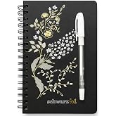 Schwarz Foil Siyah Sayfalı Sert Kapak Spiral Defter, Beyaz Kalem Hediyeli, 60 Sayfa, 14&times;20 cm, Gold, Beyaz Folyo &Ccedil;i&ccedil;ek Desenl