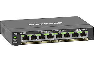 Netgear GS308EPP Przełącznik PoE 8-Portowy Przełącznik Gigabit Ethernet LAN PoE+ 123 W Plus, Zarządzalny Przełącznik Sieciowy PoE z IGMP Snooping, qoS, VLAN, Metalowa Obudowa bez Wentylatora