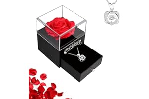 ELEUTH Rosa Stabilizzata Vera Regalo Fidanzata Donna Compleanno,Rosa Eterna con Collana Festa della Mamma Idee Regalo,Scatola Regalo Rose Stabilizzate Regalo Natale Anniversario San Valentino per lei