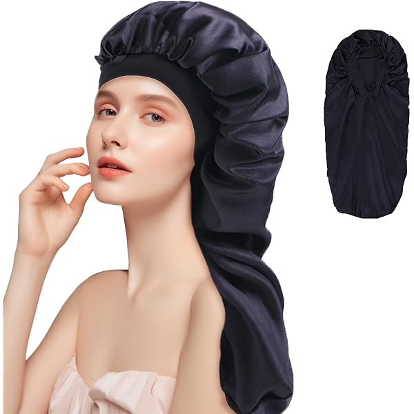 Lange Satinhaube Für Damen – Doppellagige Seidenhaube, Dehnbar, Für Lockiges & Langes Haar