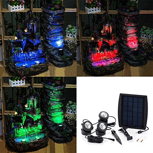 Keynice Solar LED Spot Leuchten mit Dämmerungssensor 3 GRB Spots nach IP68 wasserfest, Solarpanel versorgt und mit automatischer Schaltung für die Dekoration im Garten und andere Anwendungen - 5