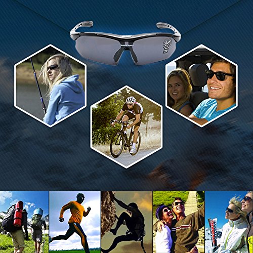 Sonnenbrille, Robesbon 5 in 1 Polarisiert Sportbrille / Fahrerbrille Verspiegelt mit 5 Brillengläser und Tasche für Herren und Damen, Geeignet für Fahrren und Sport wie Radsport, Schwarz - 4