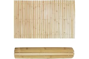 Bounabay Sauna Bodenrost Rollrost Fussmatte aus Abachiholz 100 x 50 cm,Sauna Türmatte Rollrost Fußmatte, sauna bodenmatte/badvorleger Holz