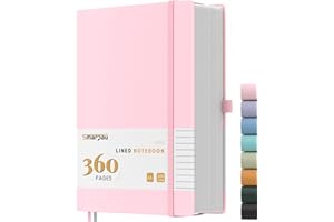Smarpau 360 Pages Notebook A5 - Leather Lined Journal Notebook with 100gsm Thick Paper, College Ruled Journals for Women Men Writing School Office, 14.5 x 21cm - Pink