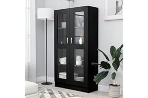 NITCA Vetrina Soggiorno Moderna, Vetrina Espositiva, Armadietto con Vetrina, Libreria Vetrina con 2 Ante e 4 Scomparti, Nero 82.5x30.5x150 cm