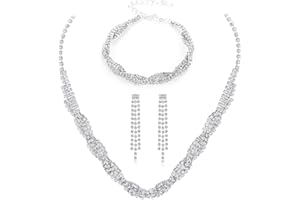 FDEETY Schmuckset Damen Brautschmuck Schmuck Hochzeit Set Hochzeitsschmuck Braut Strass Kristall Halskette Armband Anhänger Ohrring Set Kostüm Schmuck Set Braut Hochzeit Party