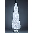 SHATCHI 4Ft-8Ft Artificial Flocked Slim Christmas Pencil Tree Holiday Home Decorations with Pointed Tips and Metal Stand, White, 210 cm