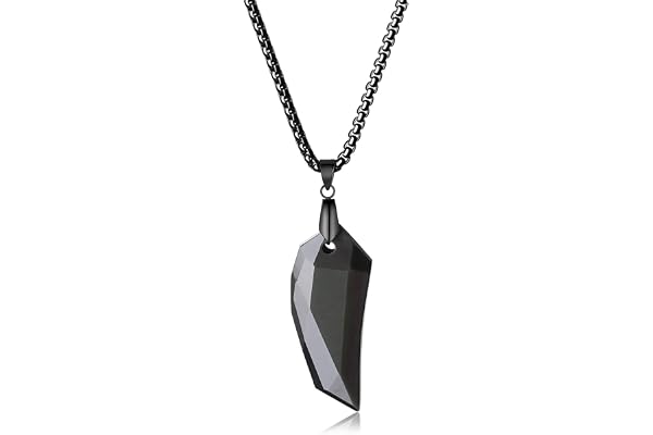 COAI Collier Dent de Loup Pendentif Obsidienne Unisexe