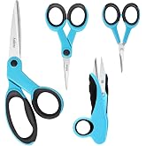 Asdirne Fabric Scissors Including Sewing Scissors, Craft Scissors, Thread Snipers and Embroidery Scissors, 4 Pack, Blue/Black