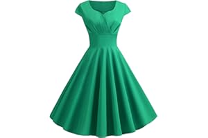 ZEIAYUAS Women 1950s Audrey Hepburn Tea Dress Vintage Rockabilly Dress A Line Swing Cocktail Party Dress Plain Short Sleeve Retro Dresses Swing Flowy Pleated Dance Gown