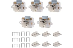 Mynoozi 5 Stück Push Lock Button Catch, Cabinet Lock Catch und Push Button Catch, Keyless Wohnmobil Verriegelung für Wohnmobile, Yachten, Boote, RV Camping Schrank, Wohnwagen (Weiß)