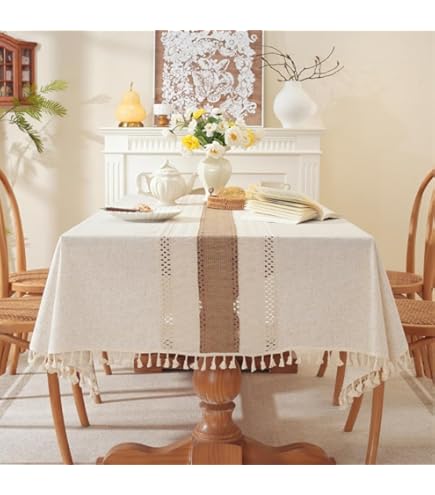 Nappe De Table à Manger Rectangulaire Nappe Rustique Nappe En Coton De Coton En Lin De Table De Table For Salle à Manger Ferme Rustique Cuisine Table De Table Couvercle De Table De Café, Tissu De Lin