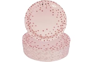 CEILIWEN Rosa papperstallrikar, rosa festtallrikar, 18 cm roséguld prickiga festpapperstallrikar, engångstallrikar, festservi