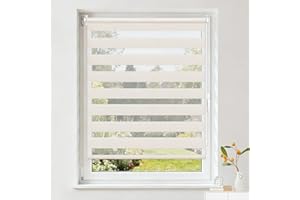 Buseu Store Enrouleur Jour Nuit sans Perçage, Rideau Translucide & Occultant, Fixation Facile par Clips pour Fenêtre ou Porte, Lin, 50l x 120L cm (Largeur du Tissu 50 cm)