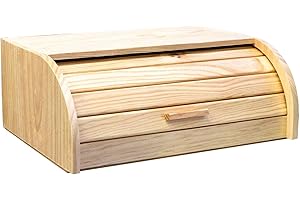 COSHANO Paneras de madera con tapa de persiana plegable cesta para pan, bollos, alimentos de madera natural, recipiente con tapa deslizante para almacenar pan, bollitos. (48x25x15cm)