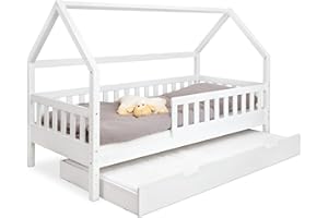 ‎EHRENKIND Ehrenkind® Hausbett Lille | Kinderbett mit abnehmbaren Rausfallschutz aus Massivholz FSC® zertifziert inkl. Bettkasten | Hausbett 90x200 | Kinderbett 90x200 Weiß