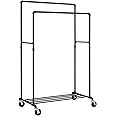 SONGMICS Clothes Rail on Wheels, Clothes Rack for Bedroom, Heavy-Duty Clothing Rail with 2 Hanging Rails and Shelf, 2 Castors with Brakes, Maximum Load of 110 kg, Black HSR60B