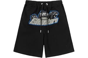 POLDOM Trapstar Ricamato Lettere Estate Moda Casual Shorts,Jogging Pantaloncini, Pantaloncini Sportivi Cotone,Unisex (Color : Nero, Dimensione : S)