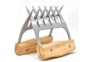 ﻿﻿Joeji's Kitchen Set of 2 Meat Shredder Bear Claws with Robust Wooden Handles - Stainless Steel - Ideal for Chicken Pulled Pork Beef BBQ and More